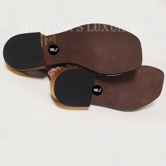 GUCCI SHOES RE-EDITION FAUX FUR MAUVE VELVET SANDALS - Picture 13 of 16